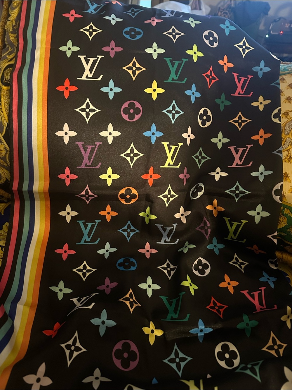 Louis Vuitton X Takashi Silk Multicolor Monogram Scarf